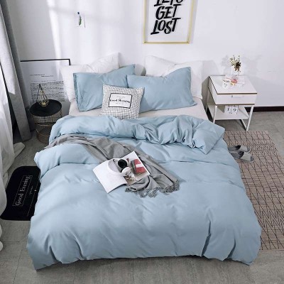 Light Blue 90gsm 100% Polyester Brushed Microfiber Bedding Set Duvet Cover Elegant Bed Sheet