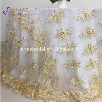 Tl002s Champagne Gold 132'' Round Wedding Lace Tablecloth